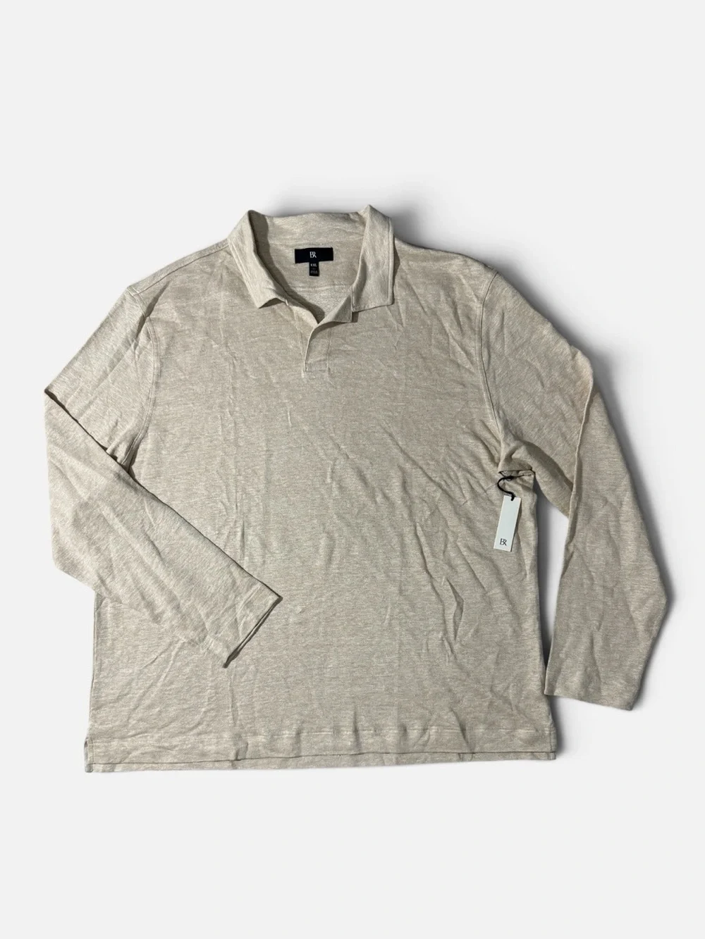 NEW Banana Republic mens 2XLT Tall tan 100% linen Johnny collar polo shirt NWT